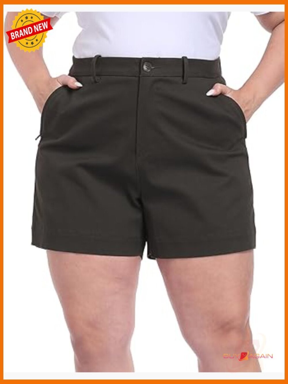 Plus Size High Waisted Chino Shorts 5" Inseam Stretch Cotton with Zipper Pockets